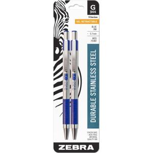 imageZebra Pen G301 Retractable Gel Pen 07mm Medium Point Stainless Steel Barrel Ideal for Office Supplies School Supplies ampamp Teacher Supplies Black Ink 12Pack 41310Blue A