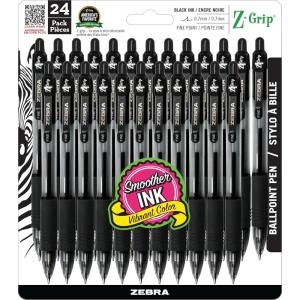 imageZebra Pen ZGrip Retractable Ballpoint Pen Fine Point 07mm Black Ink 12PackBlack C