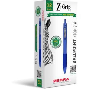 imageZebra Pen ZGrip Retractable Ballpoint Pen Fine Point 07mm Black Ink 12PackBlue B
