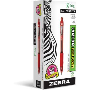 imageZebra Pen ZGrip Retractable Ballpoint Pen Low Viscosity Red Ink 10mm Medium Point School Supplies Teacher Supplies and Office Supplies12Pack 22230Red