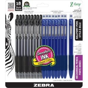 imageZebra Pen ZGrip Retractable Ballpoint Pen SmoothFlowing Assorted Fashion Colors 10mm Medium Point School Supplies Teacher Supplies and Office Supplies 18Pack 22208Pen Pencil Black B