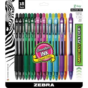 imageZebra Pen ZGrip Retractable Ballpoint Pen SmoothFlowing Assorted Fashion Colors 10mm Medium Point School Supplies Teacher Supplies and Office Supplies 18Pack 22208Assorted Fashion B