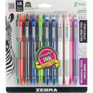 imageZebra Pen ZGrip Retractable Ballpoint Pen SmoothFlowing Assorted Fashion Colors 10mm Medium Point School Supplies Teacher Supplies and Office Supplies 18Pack 22208Pen Pencil Black A