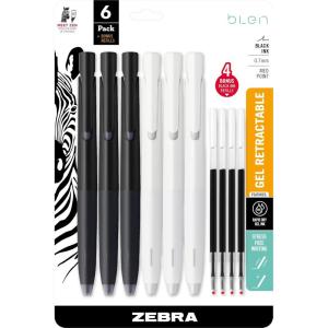 imageZebra Pen bLen Gel Pens 07mm Medium Point Black Ink 6Pack With 4 Refills Smooth FastDrying Ink VibrationFree Writing Experience Rubber Grip LowProfile Clip 41416Black C