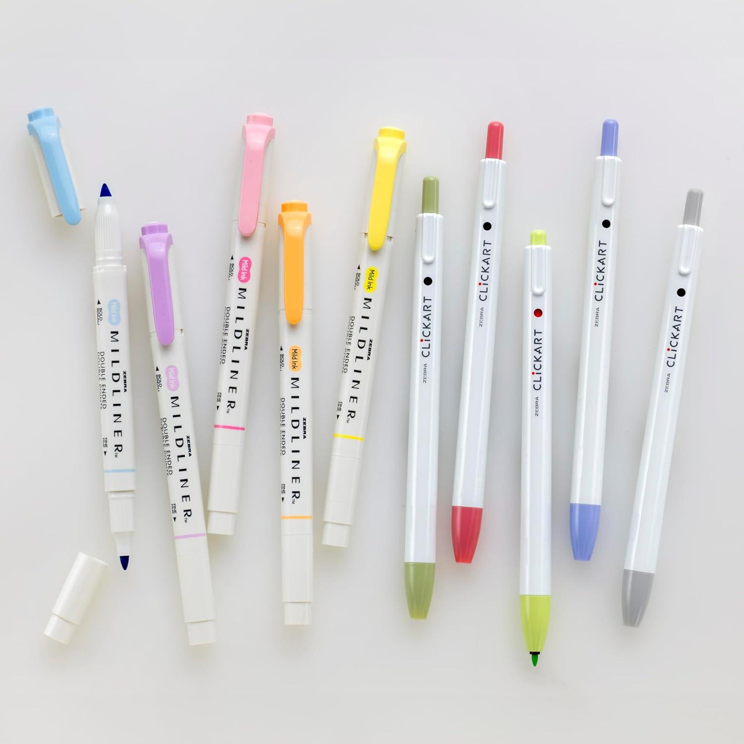 imageZebra Pen  Creative 10Pack Journaling Set  No Bleed Highlighters ampamp CLiCKART Pens  Assorted Colors for NoteTaking Bible Study Bullet Journaling 14010