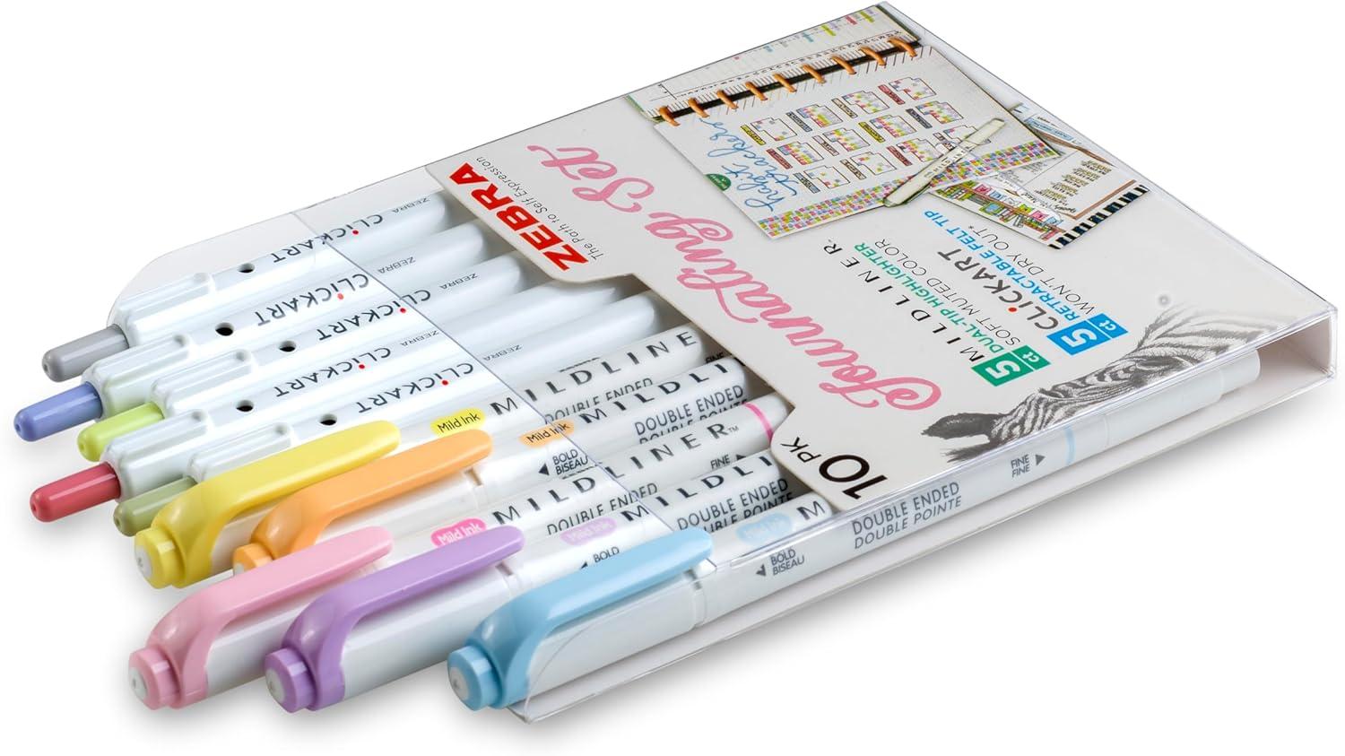 imageZebra Pen  Creative 10Pack Journaling Set  No Bleed Highlighters ampamp CLiCKART Pens  Assorted Colors for NoteTaking Bible Study Bullet Journaling 14010