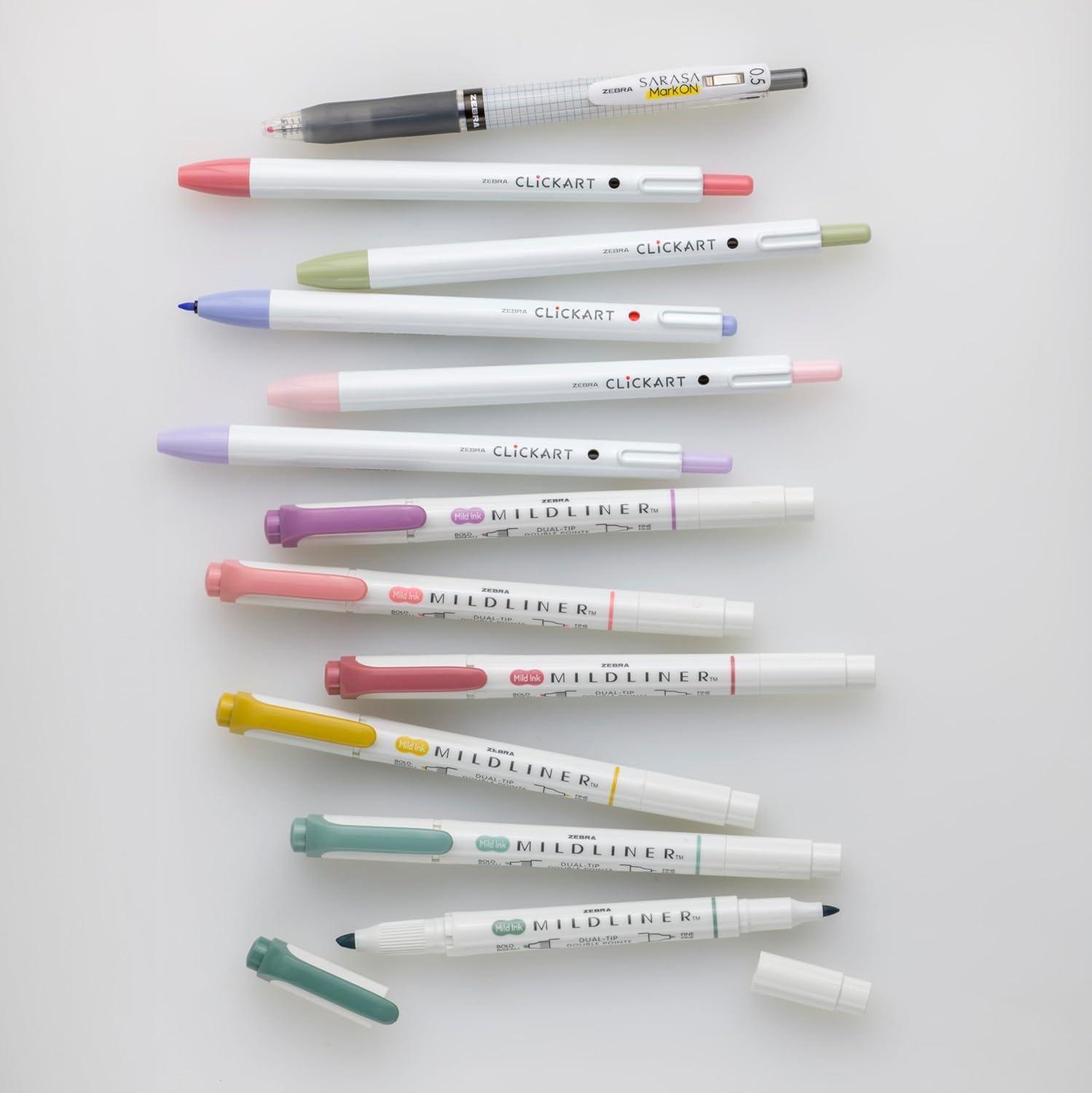 imageZebra Pen  Premium 12Pack Journaling Set  No Bleed Highlighters CLiCKART Pens ampamp SARASA MarkOn Gel Pen  Assorted Colors for NoteTaking Bible Study Bullet Journaling 14012