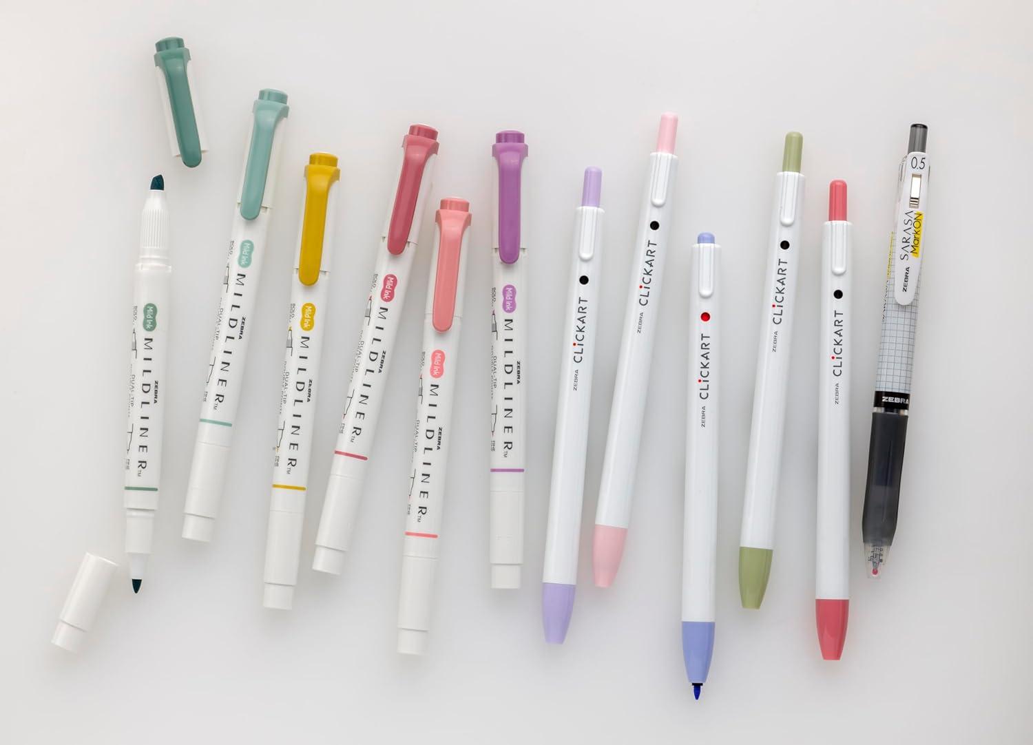 imageZebra Pen  Premium 12Pack Journaling Set  No Bleed Highlighters CLiCKART Pens ampamp SARASA MarkOn Gel Pen  Assorted Colors for NoteTaking Bible Study Bullet Journaling 14012