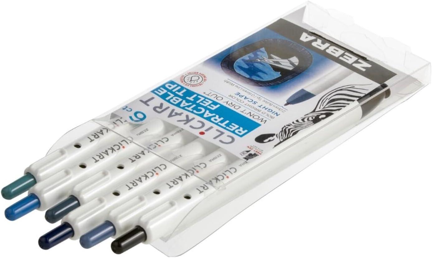 imageZebra Pen CLiCKART Retractable Felt Tip Pen Assorted Ink Colors 06mm Fine Point Moisture Absorbing to Prevent Drying Out School Supplies and Teacher Supplies 6Pack 69006Assorted Nightscape A