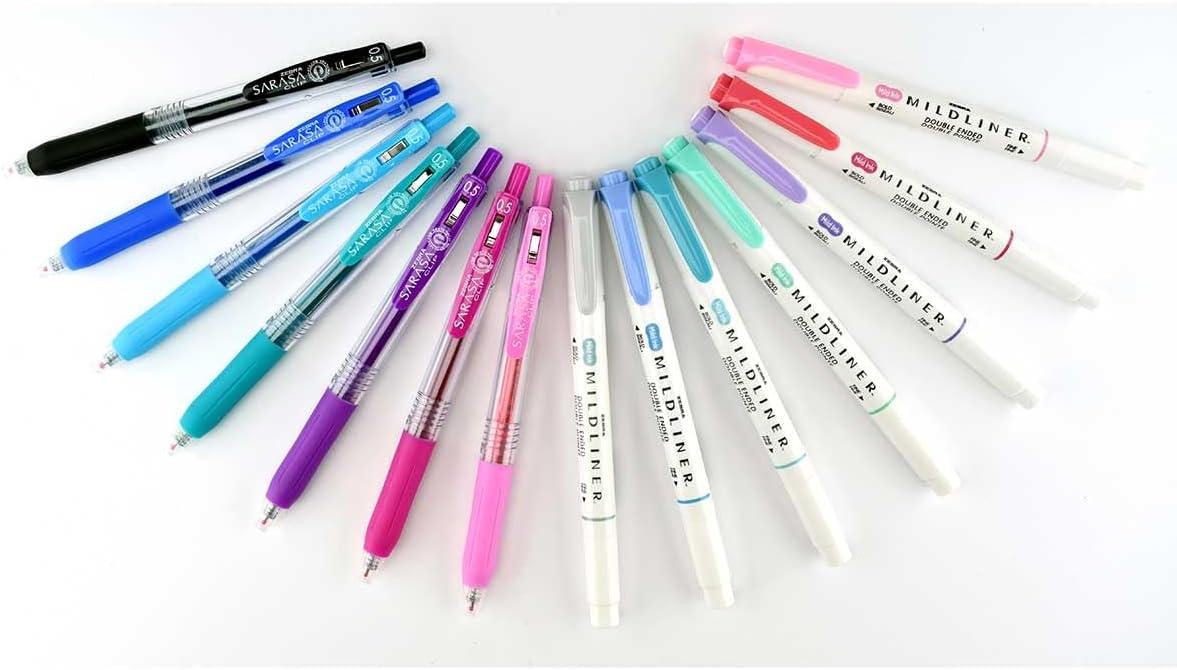 imageZebra Pen Journaling Set 14Pack Assorted Colors Includes 7 Mildliner Highlighters and 7 Sarasa Clip Gel Pens Ideal for Journals Planners and NoteTaking 10014Notetaking and Creative Planning Set