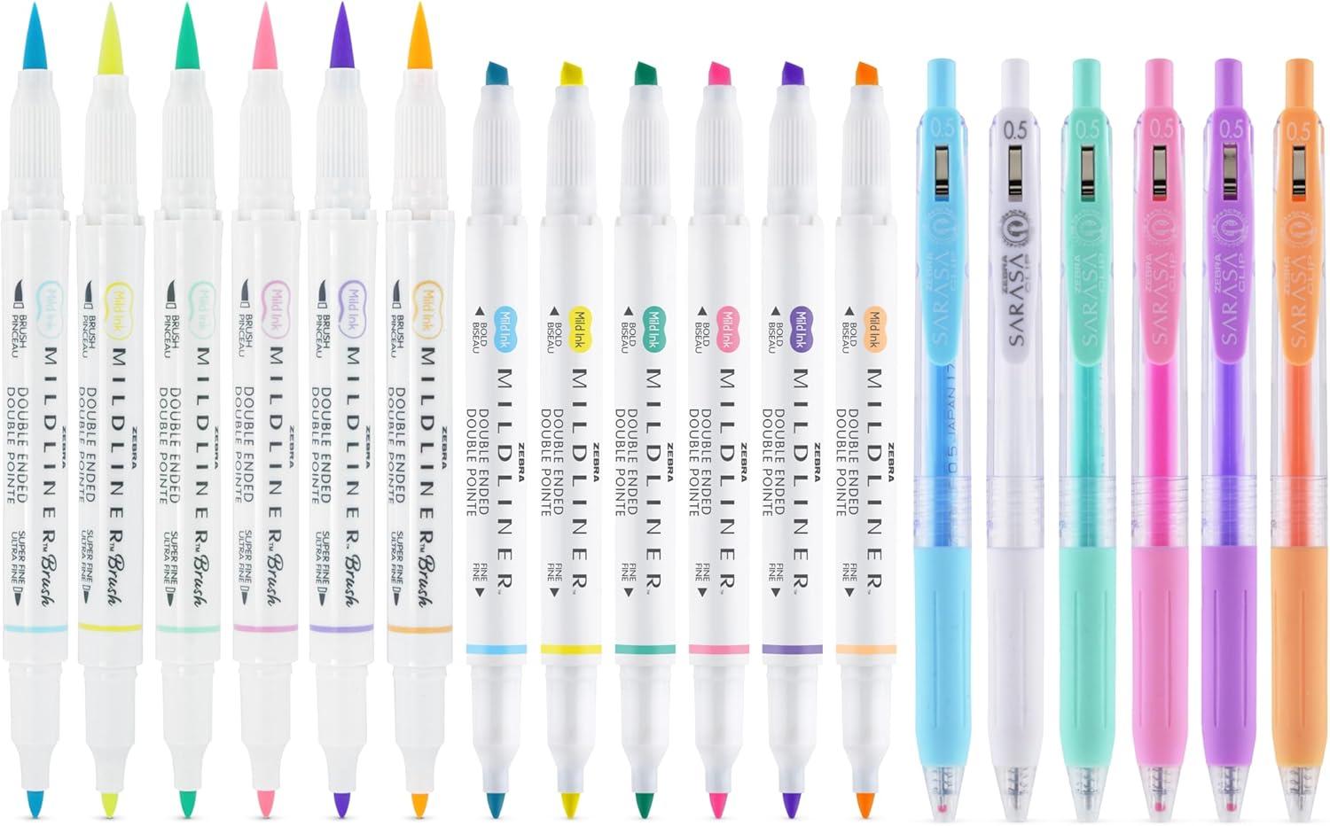 imageZebra Pen Journaling Set 14Pack Assorted Colors Includes 7 Mildliner Highlighters and 7 Sarasa Clip Gel Pens Ideal for Journals Planners and NoteTaking 10014Calligraphy and Journaling Set