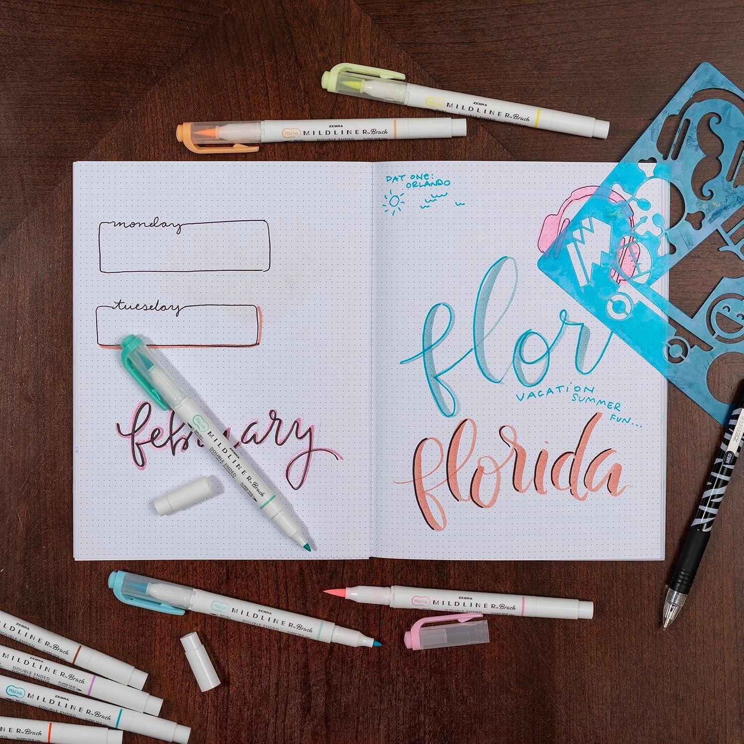 imageZebra Pen Mildliner DoubleEnded Brush Marker Brush and Fine Tip Pens Ideal for Bible Highlighting No Bleed Assorted Soft Colors 15Pack 79115Assorted