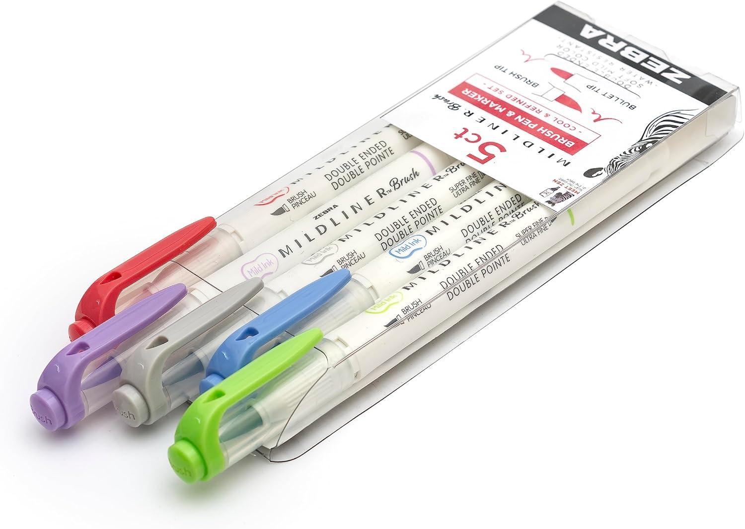 imageZebra Pen Mildliner DoubleEnded Brush Marker Brush and Fine Tip Pens Ideal for Bible Highlighting No Bleed Assorted Soft Colors 15Pack 79115Assorted Cool