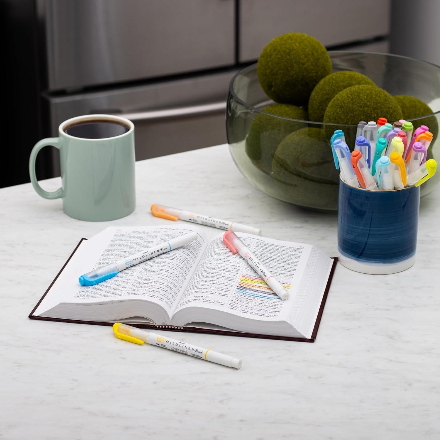 imageZebra Pen Mildliner DoubleEnded Brush Marker Brush and Fine Tip Pens Ideal for Bible Highlighting No Bleed Assorted Soft Colors 15Pack 79115Assorted C