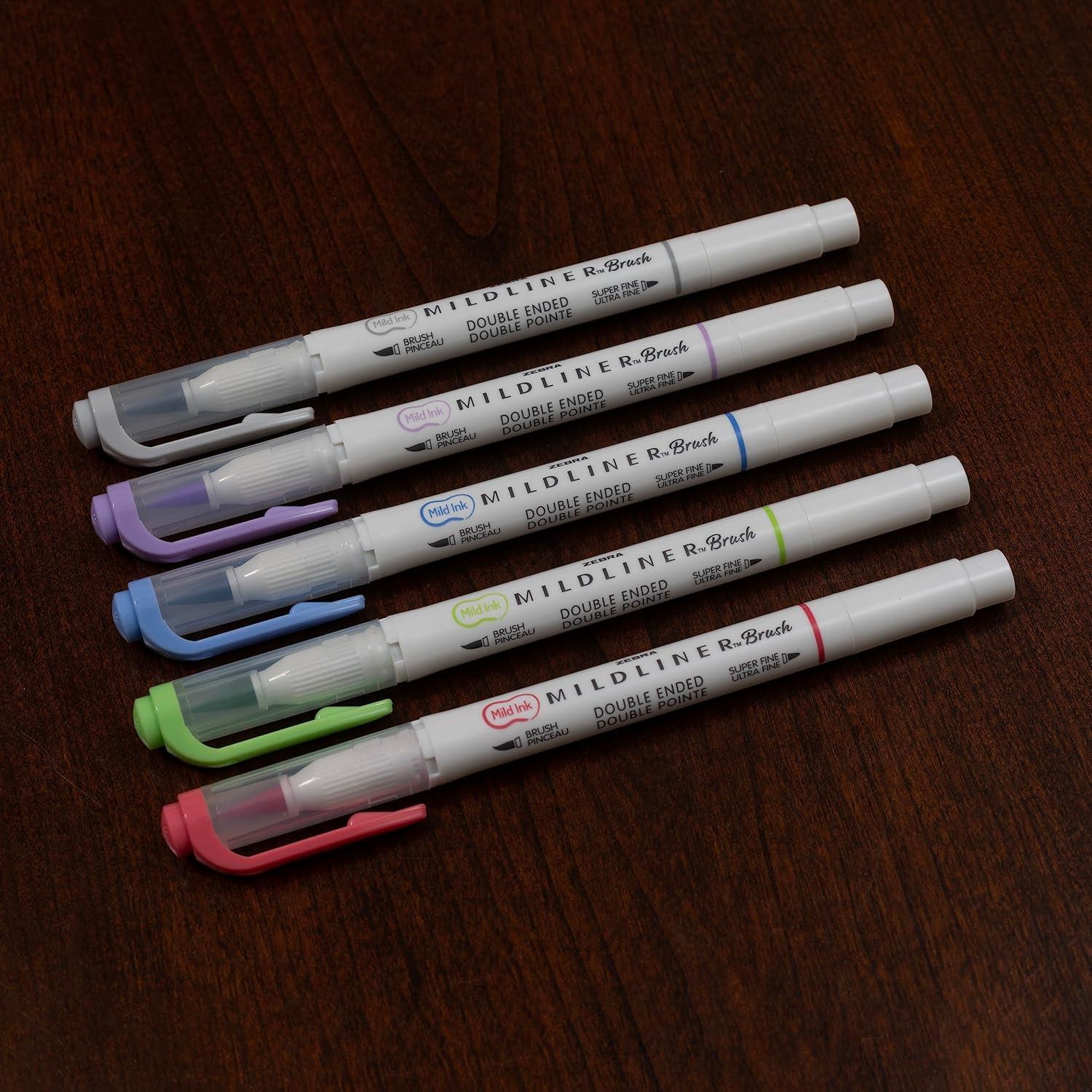 imageZebra Pen Mildliner DoubleEnded Brush Marker Brush and Fine Tip Pens Ideal for Bible Highlighting No Bleed Assorted Soft Colors 15Pack 79115Assorted Cool