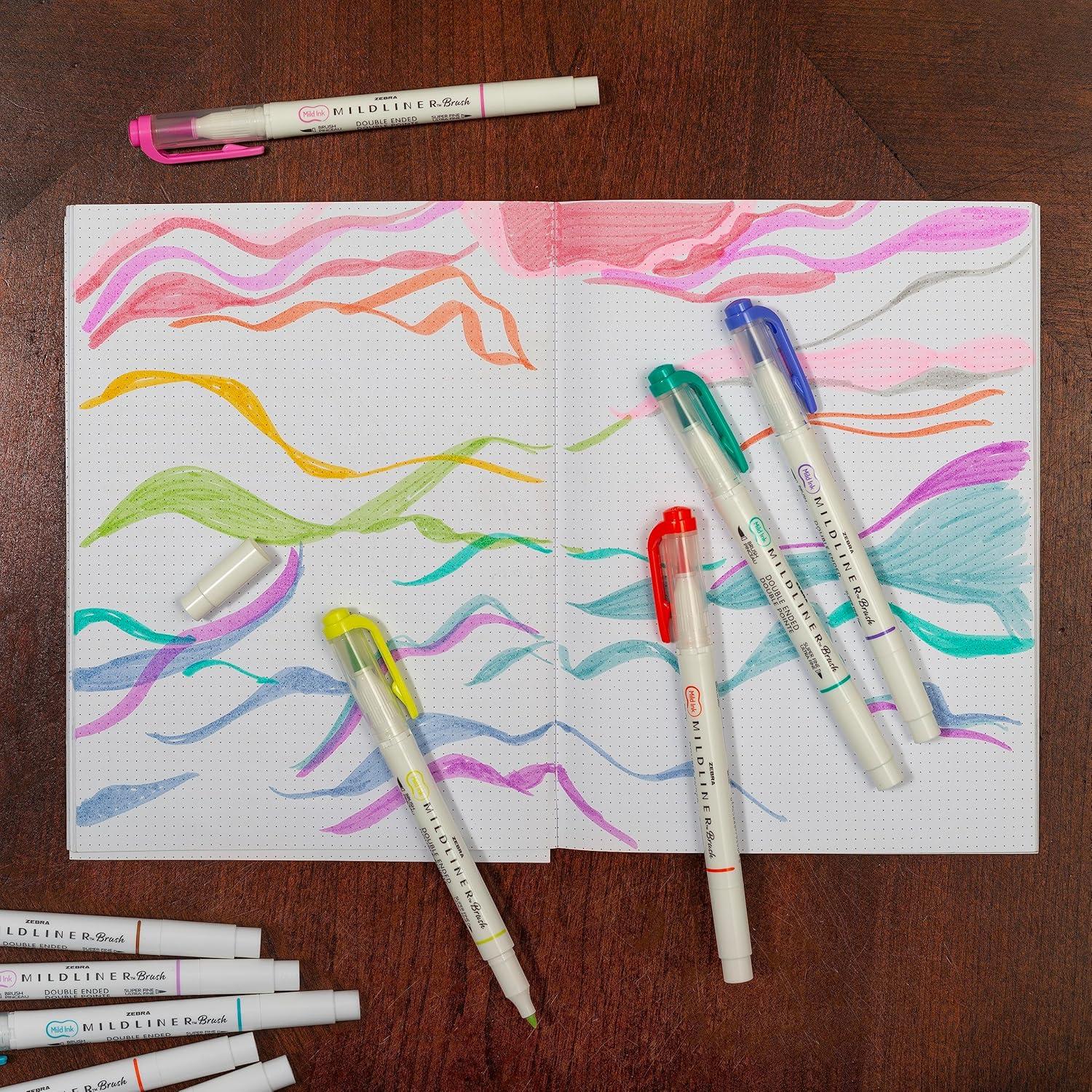 imageZebra Pen Mildliner DoubleEnded Brush Marker Brush and Fine Tip Pens Ideal for Bible Highlighting No Bleed Assorted Soft Colors 15Pack 79115Assorted C