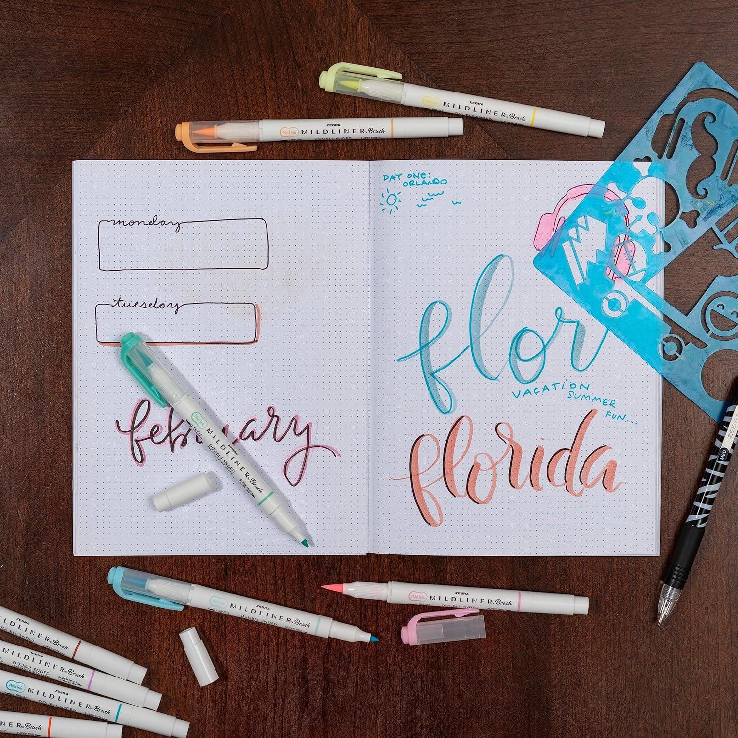 imageZebra Pen Mildliner DoubleEnded Brush Marker Brush and Fine Tip Pens Ideal for Bible Highlighting No Bleed Assorted Soft Colors 15Pack 79115Assorted D