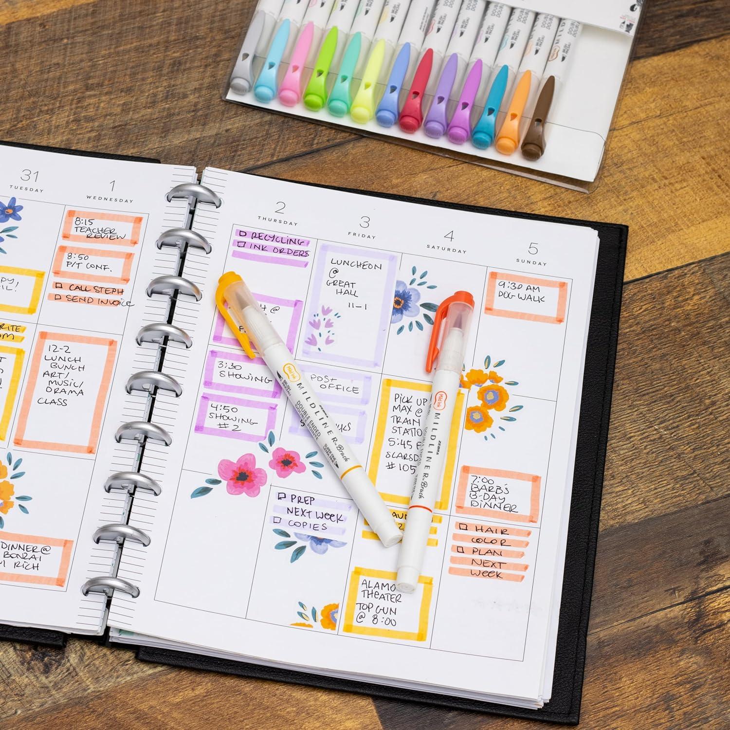 imageZebra Pen Mildliner DoubleEnded Brush Marker Brush and Fine Tip Pens Ideal for Bible Highlighting No Bleed Assorted Soft Colors 15Pack 79115Assorted D