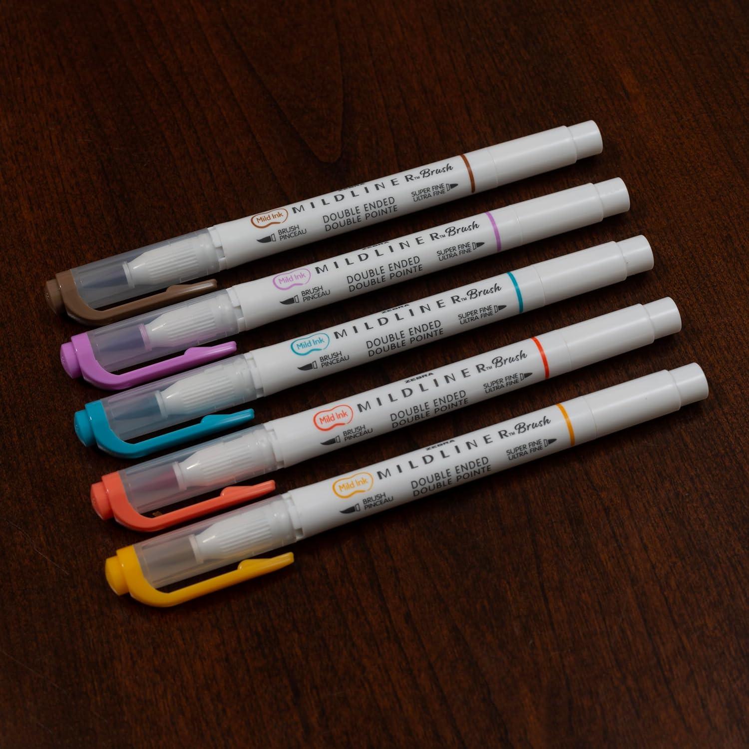 imageZebra Pen Mildliner DoubleEnded Brush Marker Brush and Fine Tip Pens Ideal for Bible Highlighting No Bleed Assorted Soft Colors 15Pack 79115Assorted Warm