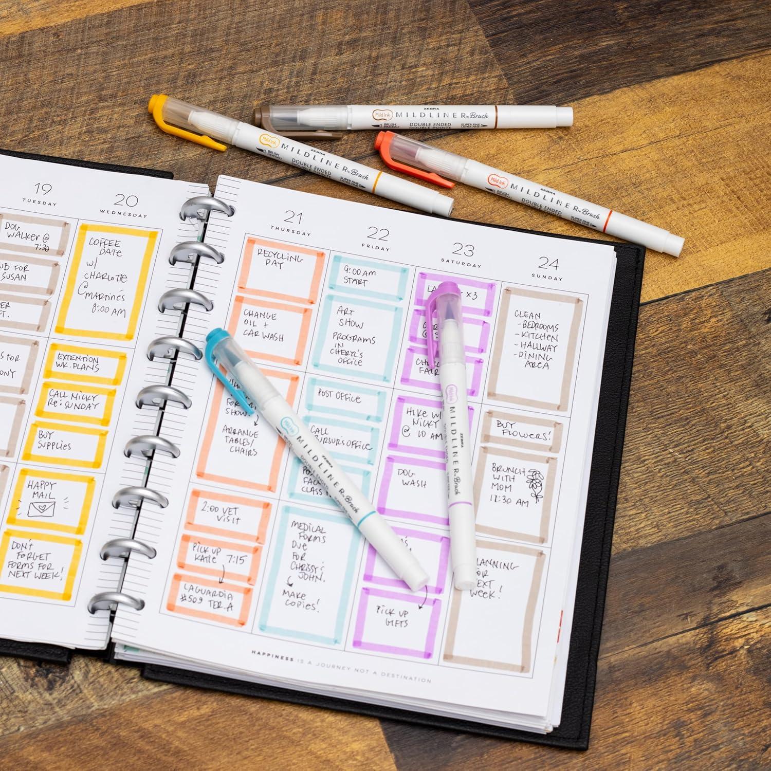 imageZebra Pen Mildliner DoubleEnded Brush Marker Brush and Fine Tip Pens Ideal for Bible Highlighting No Bleed Assorted Soft Colors 15Pack 79115Assorted Warm