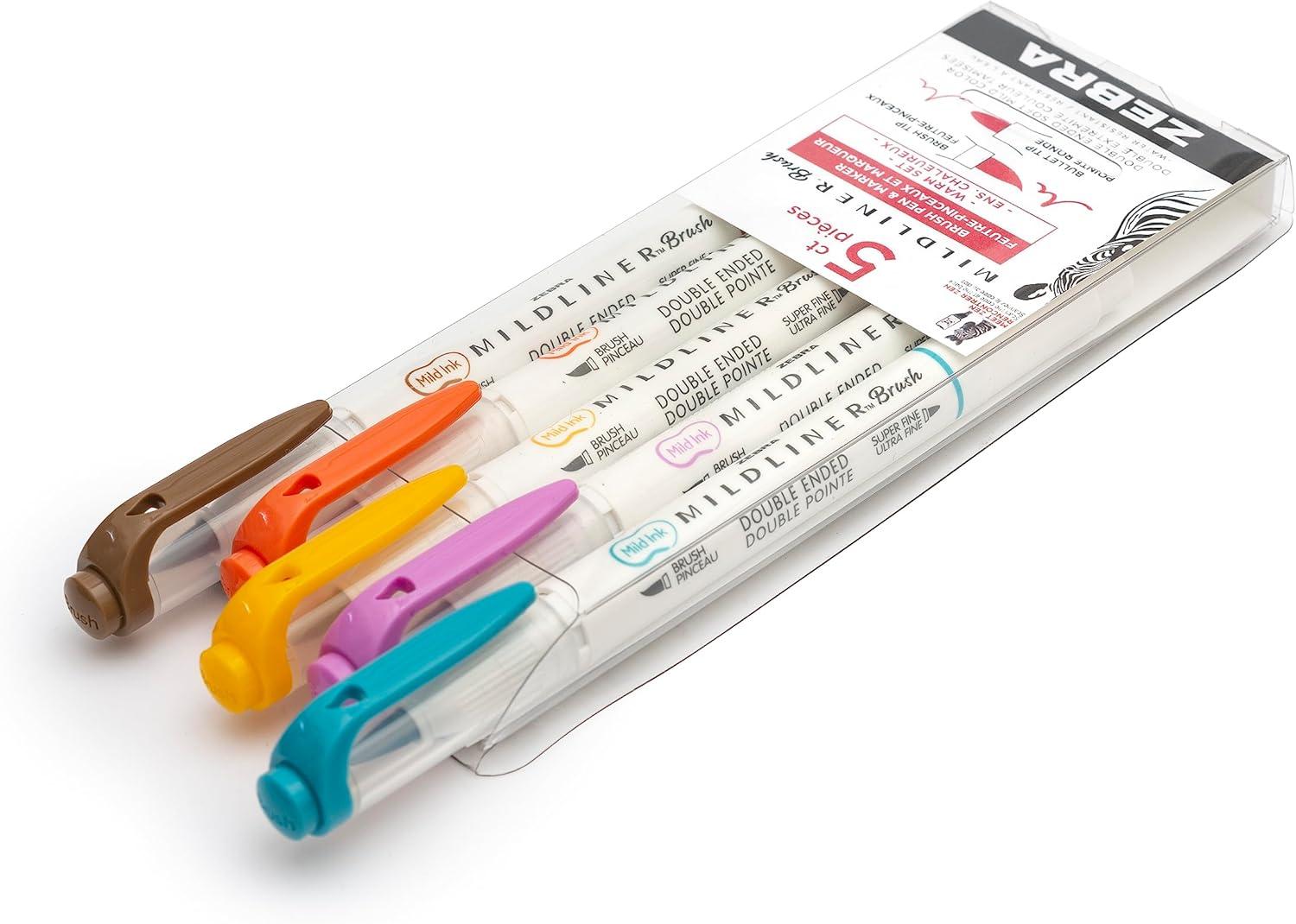 imageZebra Pen Mildliner DoubleEnded Brush Marker Brush and Fine Tip Pens Ideal for Bible Highlighting No Bleed Assorted Soft Colors 15Pack 79115Assorted Warm