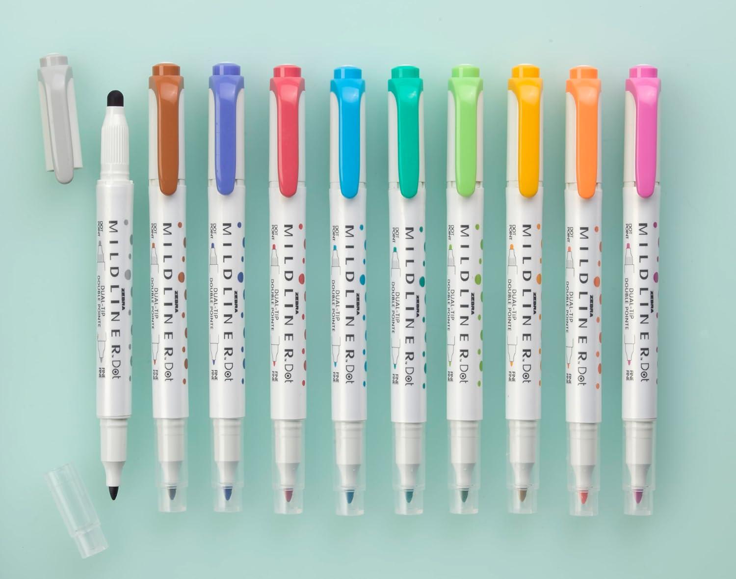 imageZebra Pen Mildliner DualTip Dot Stamp Marker WaterBased Pigment Ink Extra Fine Bullet ampamp Dot Stamp Tips Assorted Colors 10Pack 73310Assorted 10
