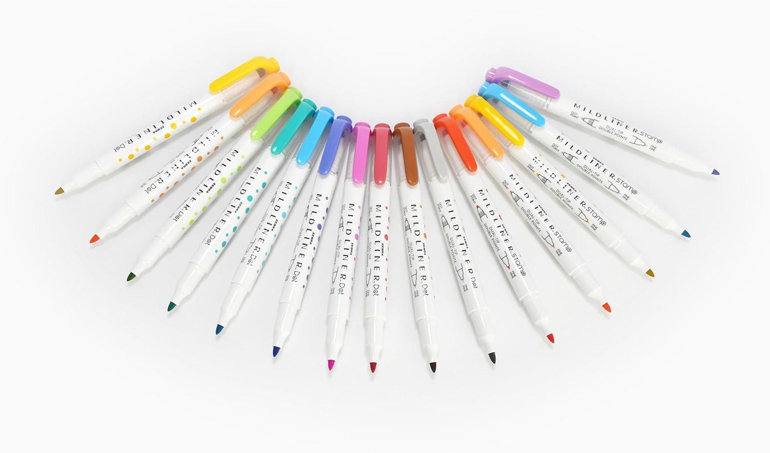 imageZebra Pen Mildliner DualTip Dot Stamp Marker WaterBased Pigment Ink Extra Fine Bullet ampamp Dot Stamp Tips Assorted Colors 10Pack 73310Assorted 15