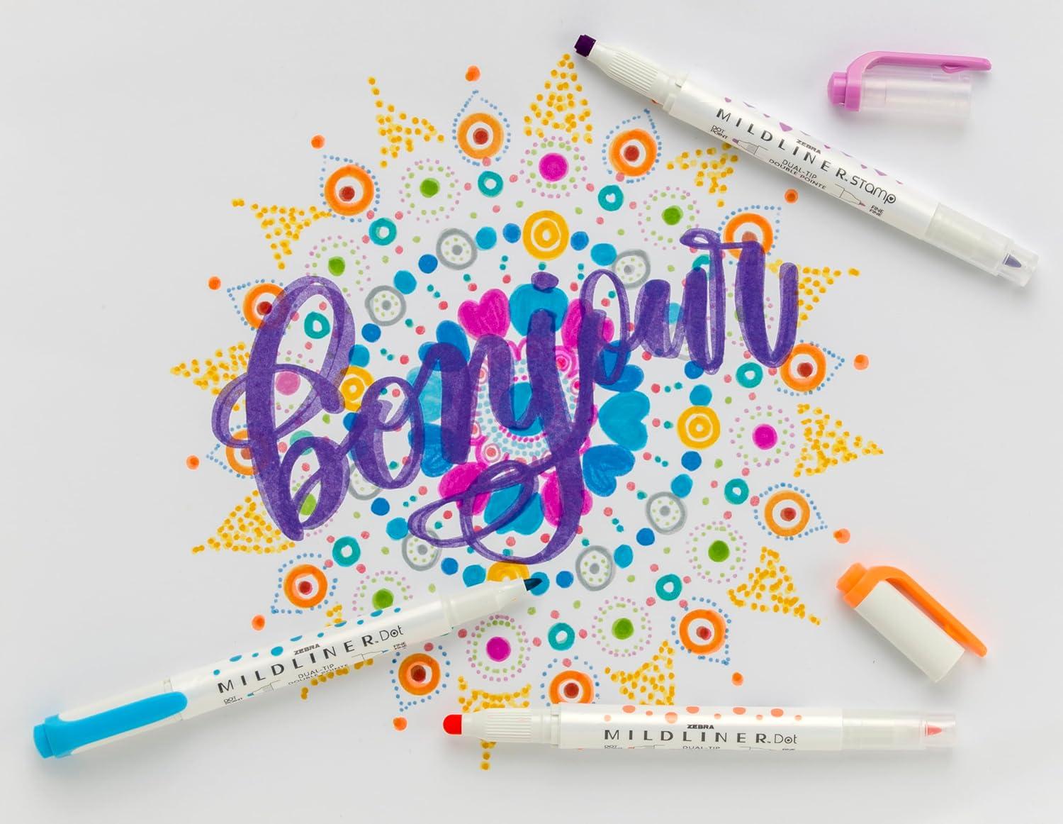 imageZebra Pen Mildliner DualTip Dot Stamp Marker WaterBased Pigment Ink Extra Fine Bullet ampamp Dot Stamp Tips Assorted Colors 10Pack 73310Assorted 5