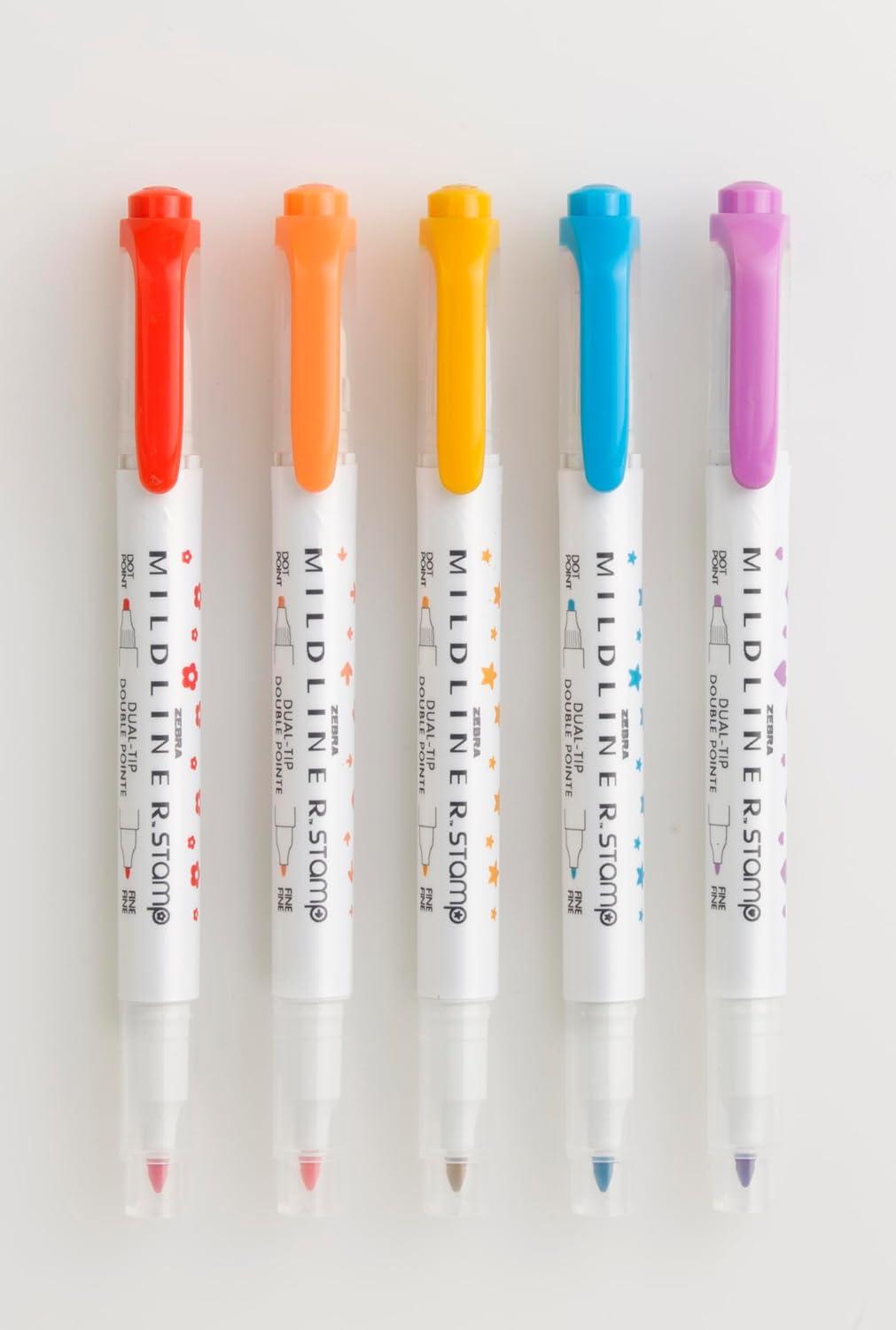 imageZebra Pen Mildliner DualTip Dot Stamp Marker WaterBased Pigment Ink Extra Fine Bullet ampamp Dot Stamp Tips Assorted Colors 10Pack 73310Assorted 5a