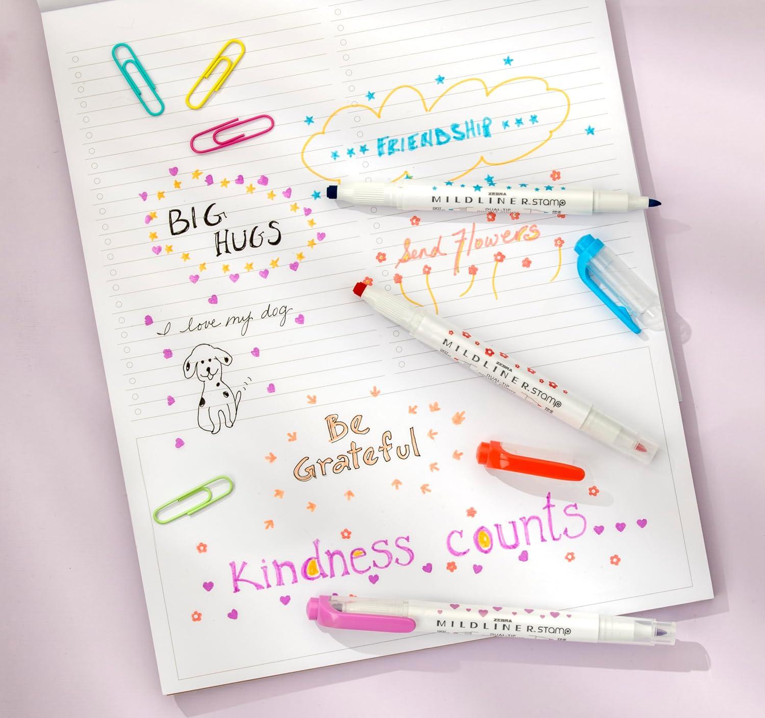 imageZebra Pen Mildliner DualTip Dot Stamp Marker WaterBased Pigment Ink Extra Fine Bullet ampamp Dot Stamp Tips Assorted Colors 10Pack 73310Assorted 5a