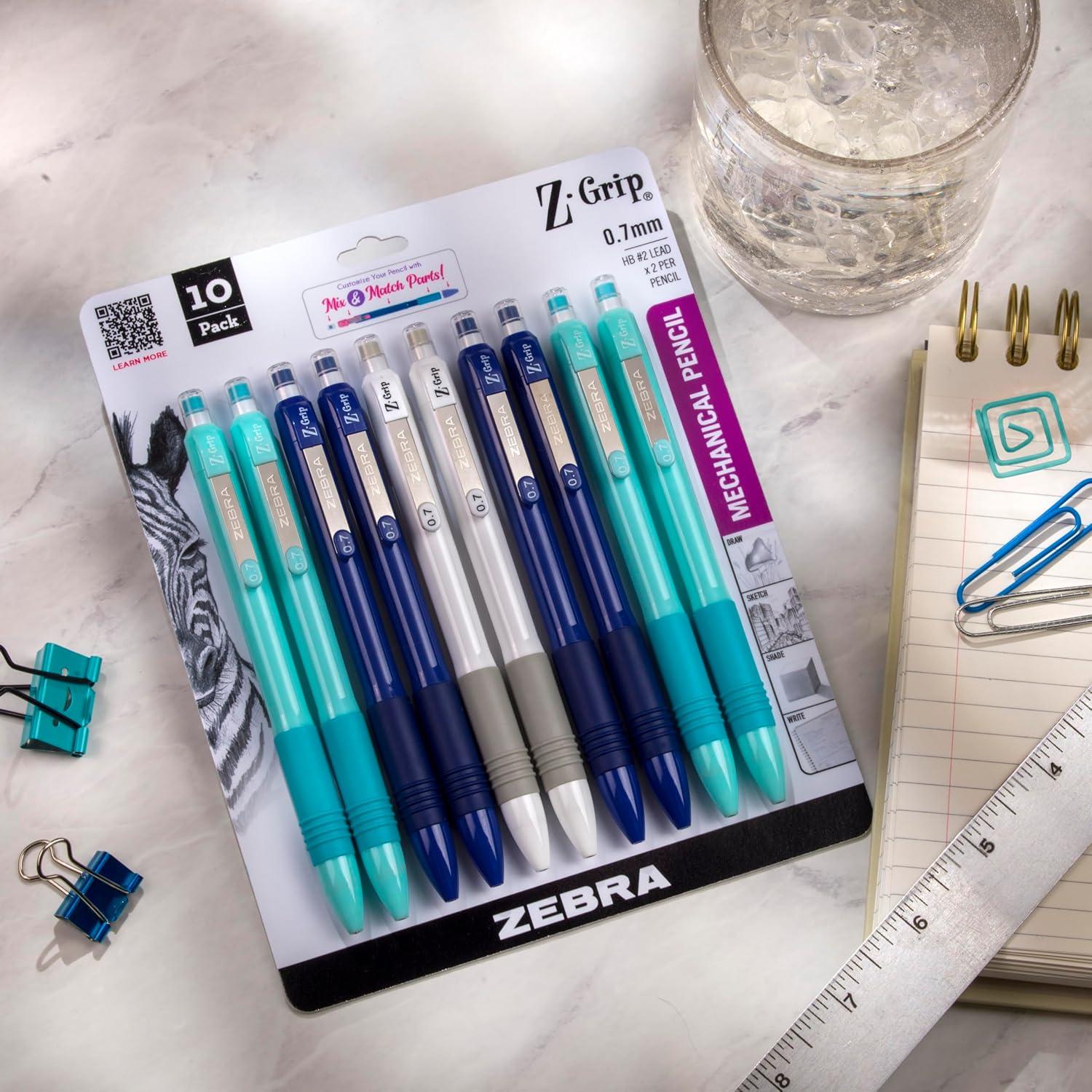 imageZebra Pen ZGrip Mechanical Pencils 07mm Point Size HB 2 Graphite Teacher Supplies and School Supplies Assorted Bright Colored Barrels 10Pack 50710Assorted Blue Brights A