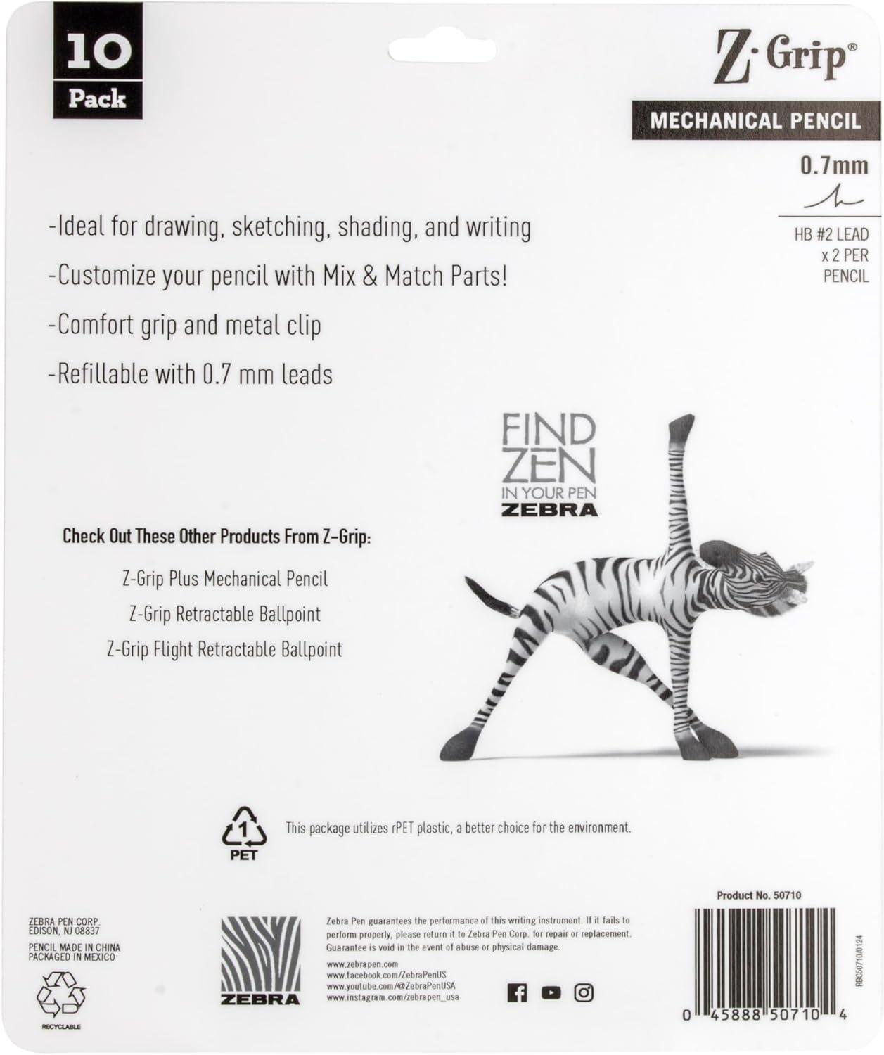 imageZebra Pen ZGrip Mechanical Pencils 07mm Point Size HB 2 Graphite Teacher Supplies and School Supplies Assorted Bright Colored Barrels 10Pack 50710Assorted Brights A