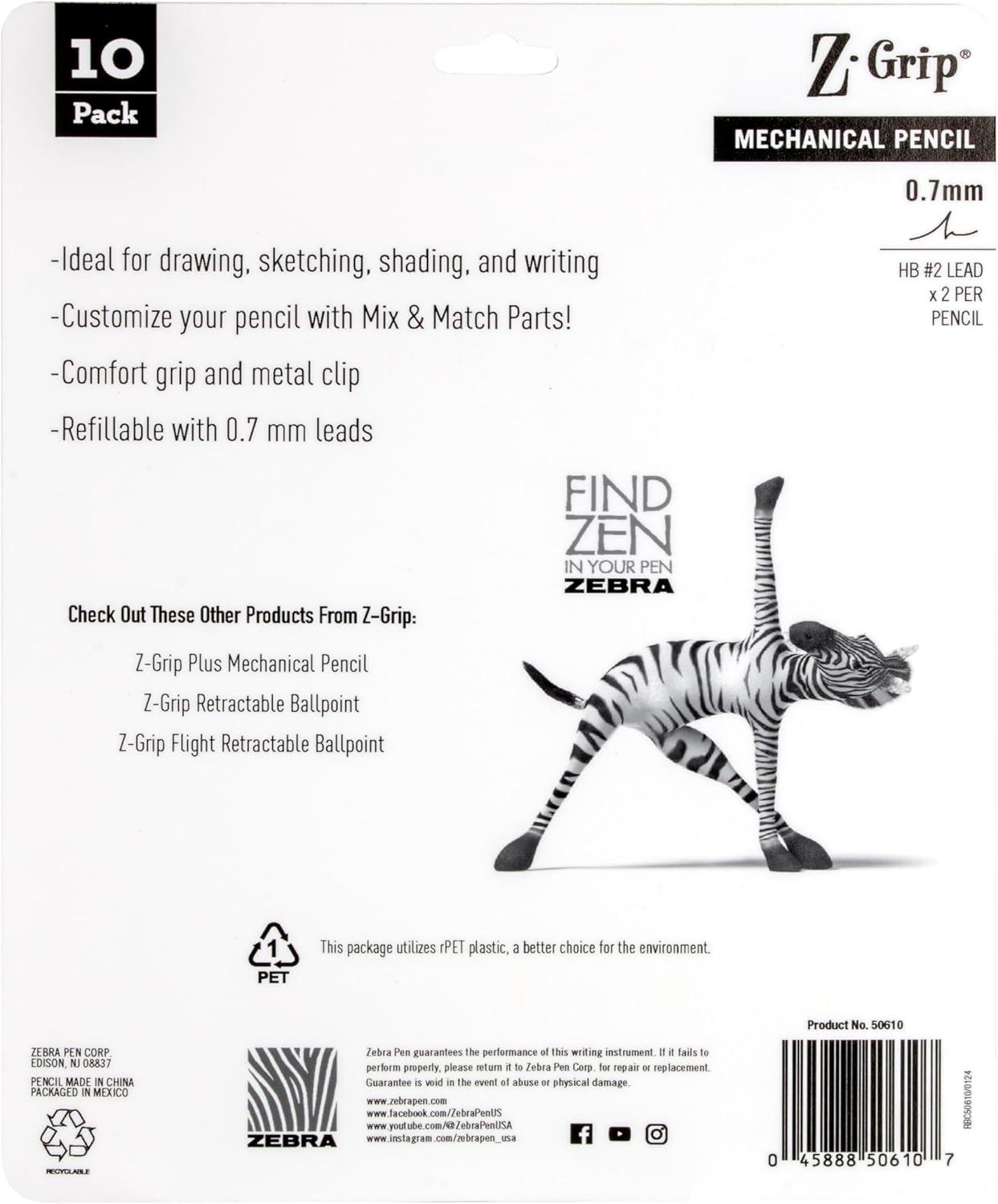 imageZebra Pen ZGrip Mechanical Pencils 07mm Point Size HB 2 Graphite Teacher Supplies and School Supplies Assorted Bright Colored Barrels 10Pack 50710Assorted Blue Brights A