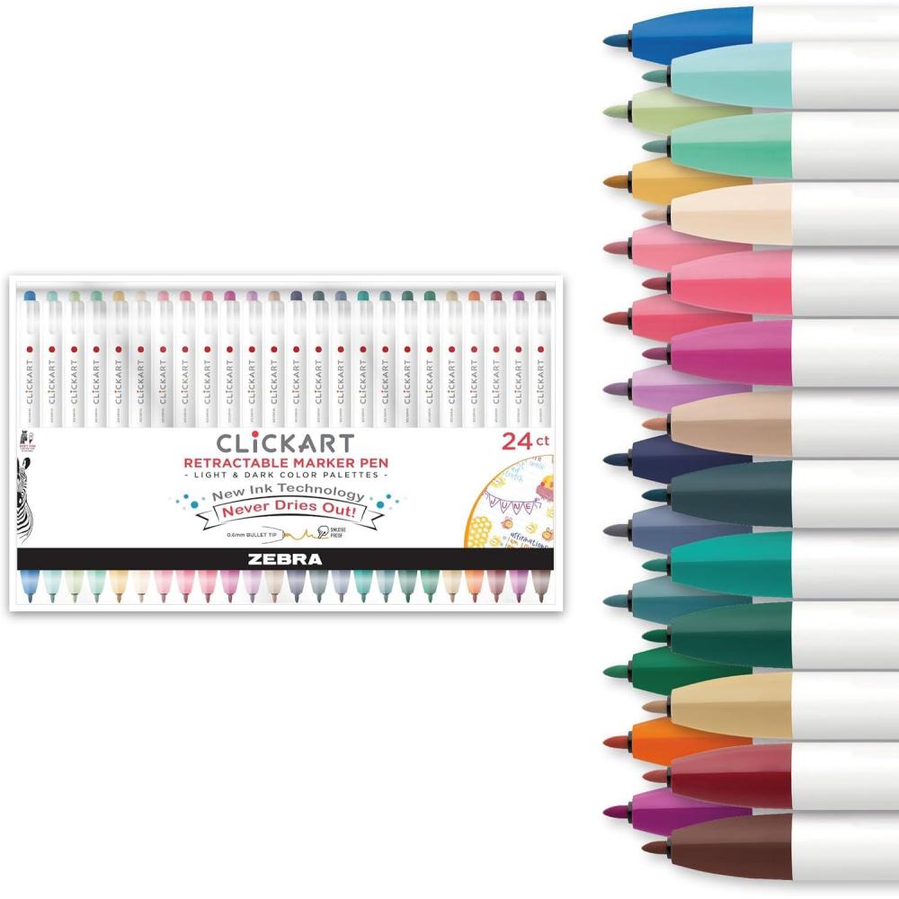 imageZebra Pen CLiCKART Retractable Felt Tip Pen Assorted Ink Colors 06mm Fine Point Moisture Absorbing to Prevent Drying Out School Supplies and Teacher Supplies 6Pack 69006Assorted Light and Dark A