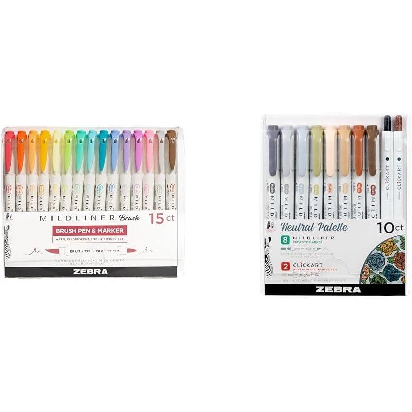 imageZebra Pen Mildliner DoubleEnded Brush Marker Brush and Fine Tip Pens Ideal for Bible Highlighting No Bleed Assorted Soft Colors 15Pack 79115Assorted
