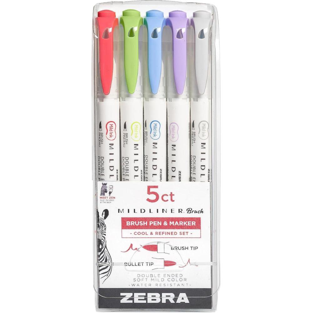 imageZebra Pen Mildliner DoubleEnded Brush Marker Brush and Fine Tip Pens Ideal for Bible Highlighting No Bleed Assorted Soft Colors 15Pack 79115Assorted Cool