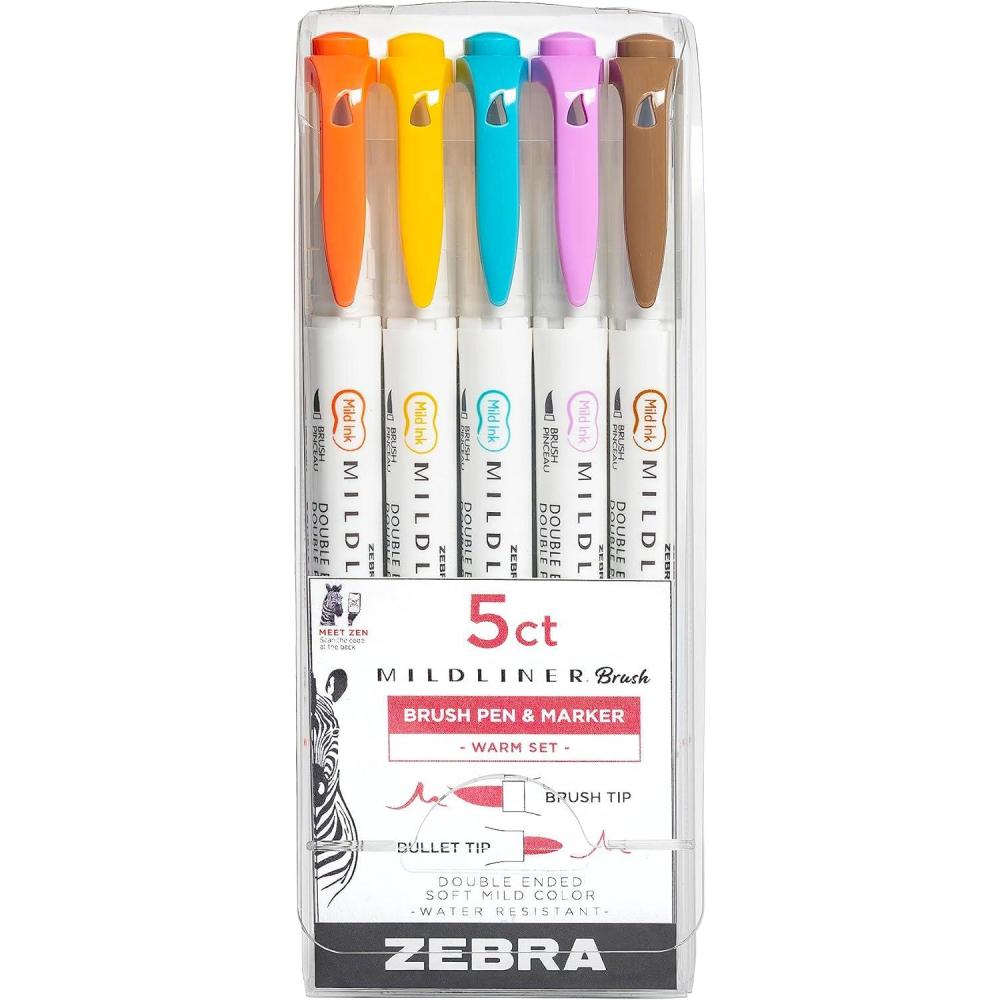 imageZebra Pen Mildliner DoubleEnded Brush Marker Brush and Fine Tip Pens Ideal for Bible Highlighting No Bleed Assorted Soft Colors 15Pack 79115Assorted Warm