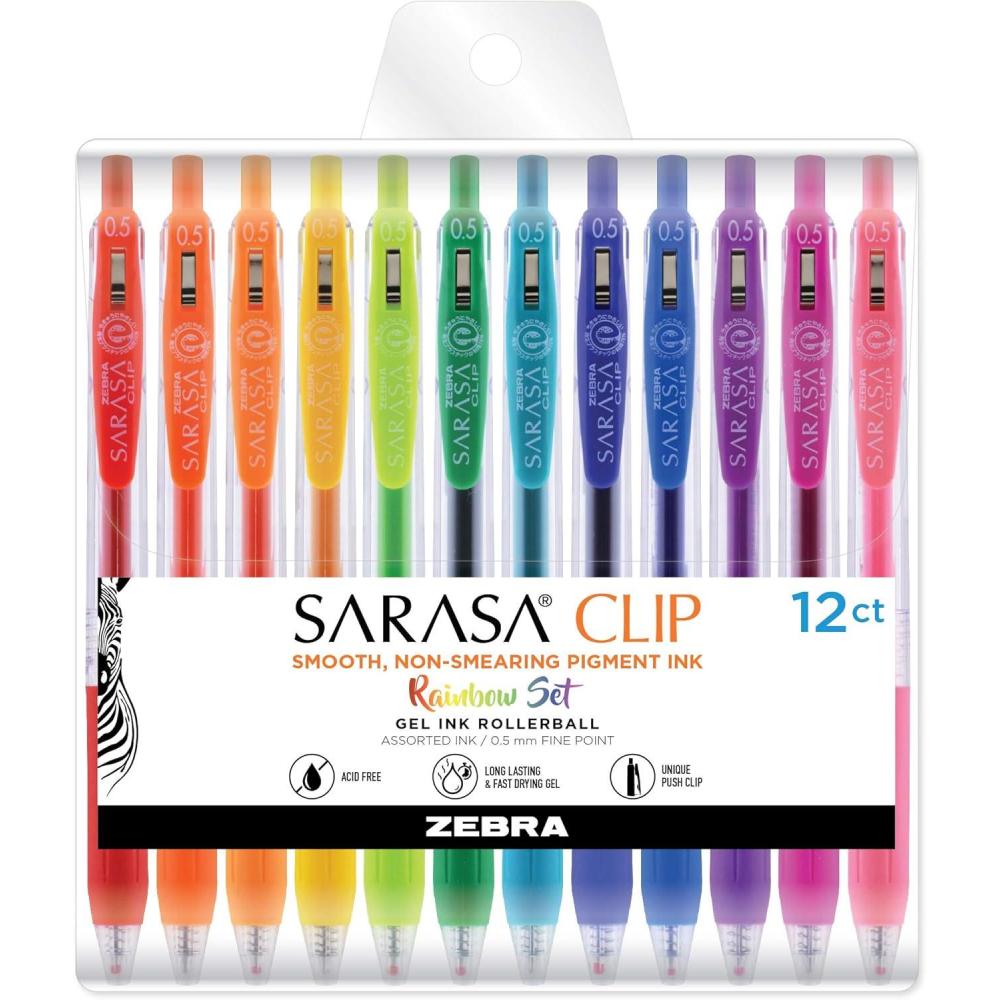 imageZebra Pen Sarasa Clip Retractable Gel Pen 05mm Fine Point Light and Dark Assorted Colors Ideal for School Supplies and Teacher Supplies 10Pack 49510Assorted Rainbow A