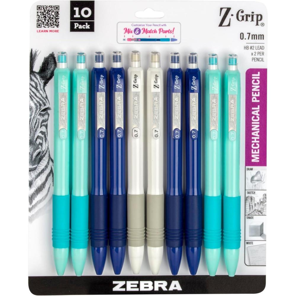 imageZebra Pen ZGrip Mechanical Pencils 07mm Point Size HB 2 Graphite Teacher Supplies and School Supplies Assorted Bright Colored Barrels 10Pack 50710Assorted Blue Brights A