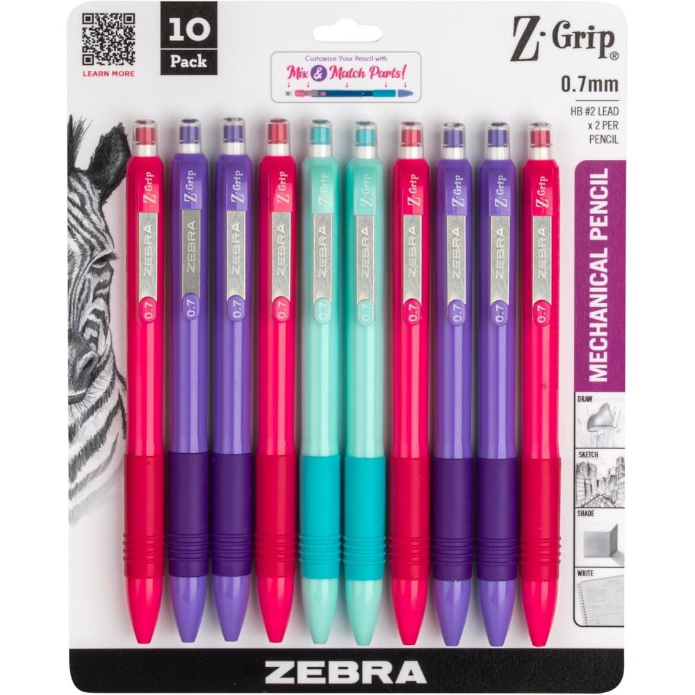 imageZebra Pen ZGrip Mechanical Pencils 07mm Point Size HB 2 Graphite Teacher Supplies and School Supplies Assorted Bright Colored Barrels 10Pack 50710Assorted Brights A