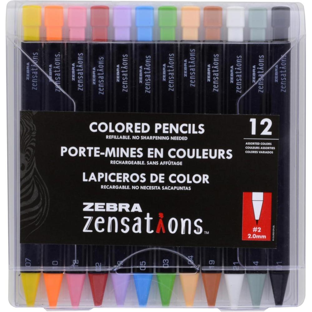 imageZebra Zensations Mechanical Colored Pencils 20mm Point Size Assorted Colored Lead 12Count1 Count Pack of 12