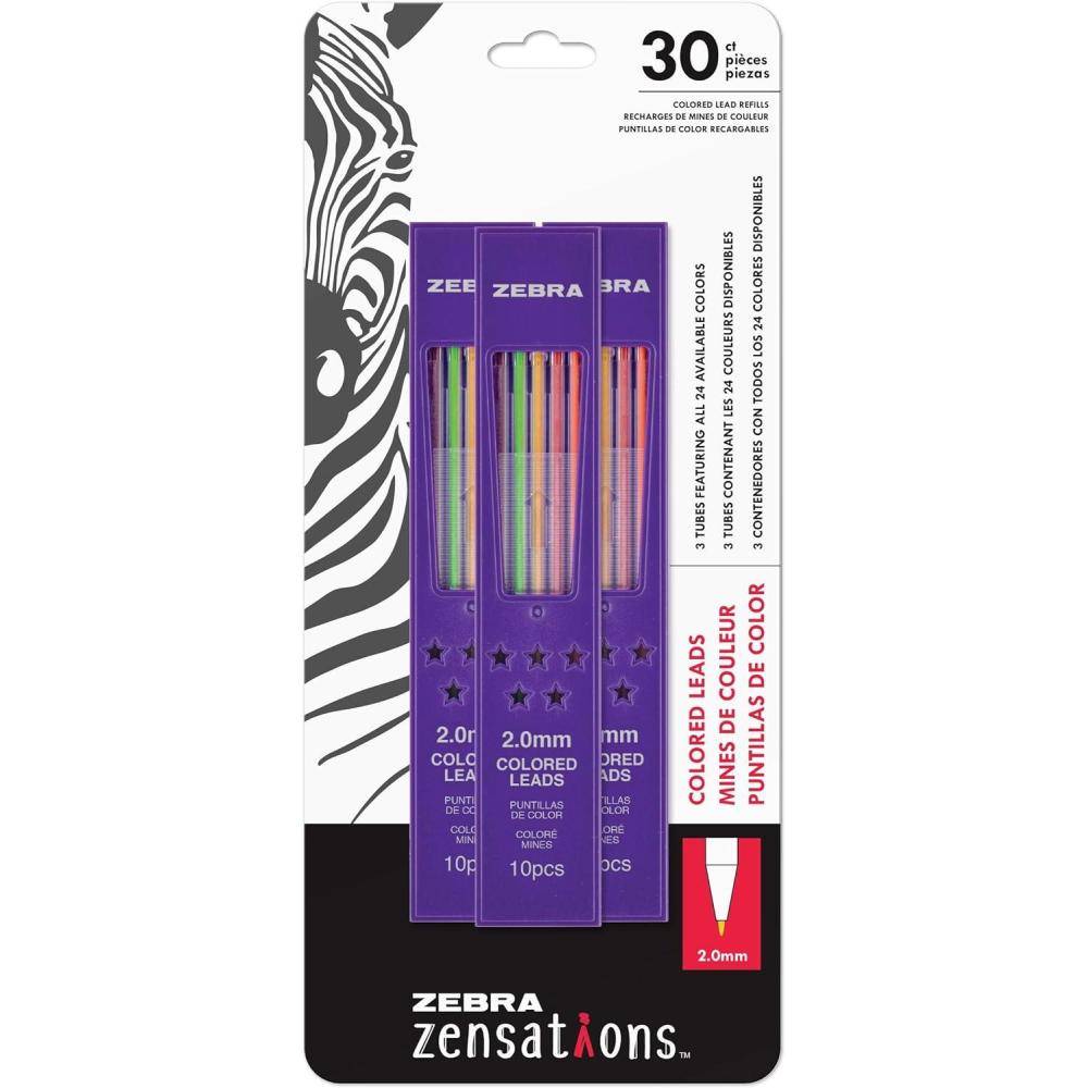 imageZebra Zensations Mechanical Colored Pencils 20mm Point Size Assorted Colored Lead 12Count1 Count Pack of 30