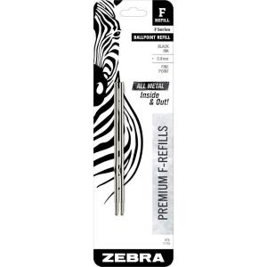 imageZebra FSeries Ballpoint All Stainless Steel Pen Refill Fine Point 08mm Black Ink 2Count2 Count Pack of 1