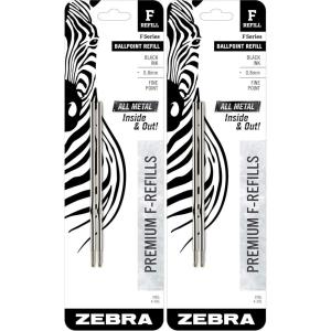 imageZebra FSeries Ballpoint All Stainless Steel Pen Refill Fine Point 08mm Black Ink 2Count2 Count Pack of 2