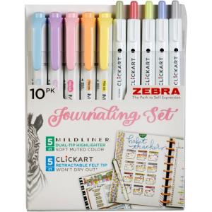 imageZebra Pen  Creative 10Pack Journaling Set  No Bleed Highlighters ampamp CLiCKART Pens  Assorted Colors for NoteTaking Bible Study Bullet Journaling 14010
