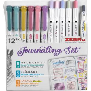 imageZebra Pen  Premium 12Pack Journaling Set  No Bleed Highlighters CLiCKART Pens ampamp SARASA MarkOn Gel Pen  Assorted Colors for NoteTaking Bible Study Bullet Journaling 14012