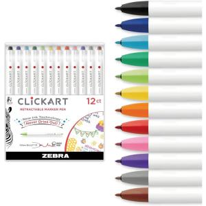 imageZebra Pen CLiCKART Retractable Felt Tip Pen Assorted Ink Colors 06mm Fine Point Moisture Absorbing to Prevent Drying Out School Supplies and Teacher Supplies 6Pack 69006Assorted C