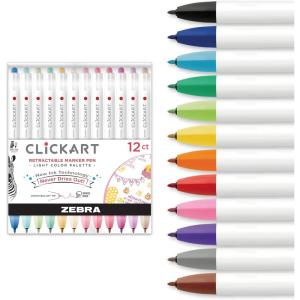 imageZebra Pen CLiCKART Retractable Felt Tip Pen Assorted Ink Colors 06mm Fine Point Moisture Absorbing to Prevent Drying Out School Supplies and Teacher Supplies 6Pack 69006Assorted Light A
