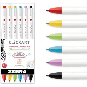 imageZebra Pen CLiCKART Retractable Felt Tip Pen Assorted Ink Colors 06mm Fine Point Moisture Absorbing to Prevent Drying Out School Supplies and Teacher Supplies 6Pack 69006Assorted A