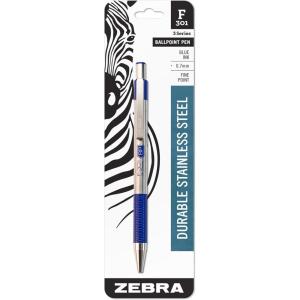 imageZebra Pen F301 Ballpoint Fine Point 07mm Stainless Steel Retractable Ballpoint 1Pack  EasyGlide Ink NonSlip Grip Metal Clip Refillable with FRefill Professional Design 27121